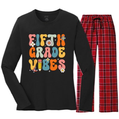 First Day Of School Fifth Grade Vibes Back To School Women's Long Sleeve Flannel Pajama Set 