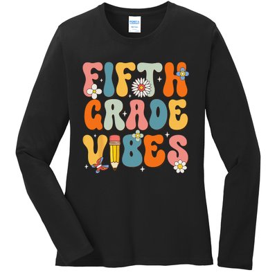 First Day Of School Fifth Grade Vibes Back To School Ladies Long Sleeve Shirt