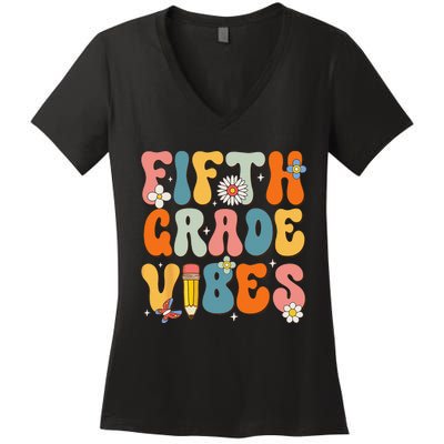 First Day Of School Fifth Grade Vibes Back To School Women's V-Neck T-Shirt