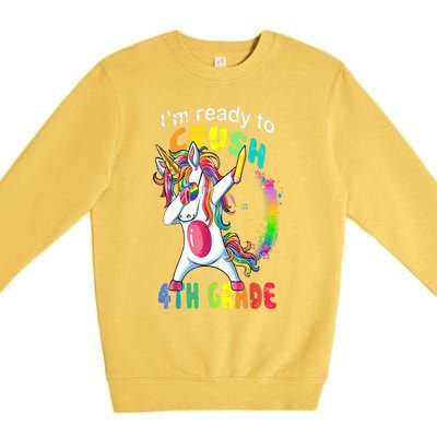 First Day Of School First Day Of Fourth Grade Unicorn Gift Cool Gift Premium Crewneck Sweatshirt