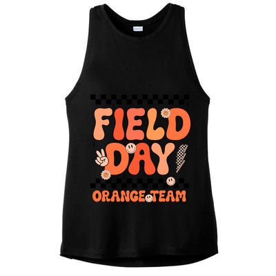 Field Day Orange Team Groovy Smile Face Checkered Students Ladies PosiCharge Tri-Blend Wicking Tank