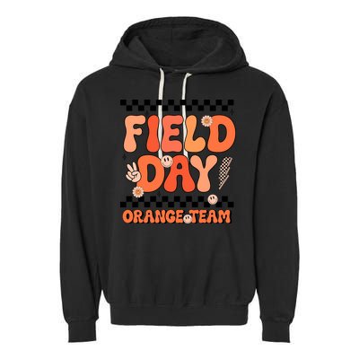 Field Day Orange Team Groovy Smile Face Checkered Students Garment-Dyed Fleece Hoodie