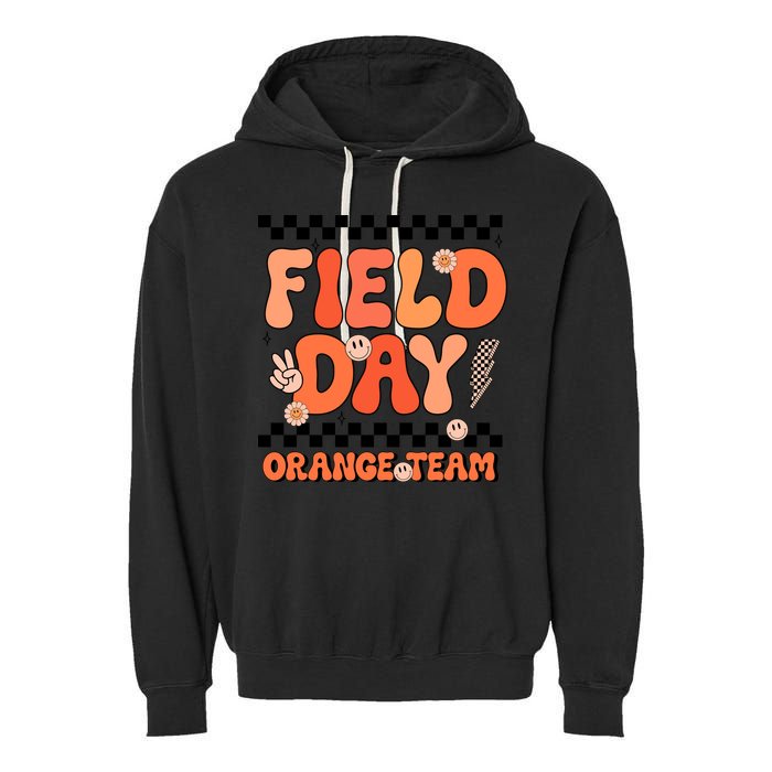 Field Day Orange Team Groovy Smile Face Checkered Students Garment-Dyed Fleece Hoodie