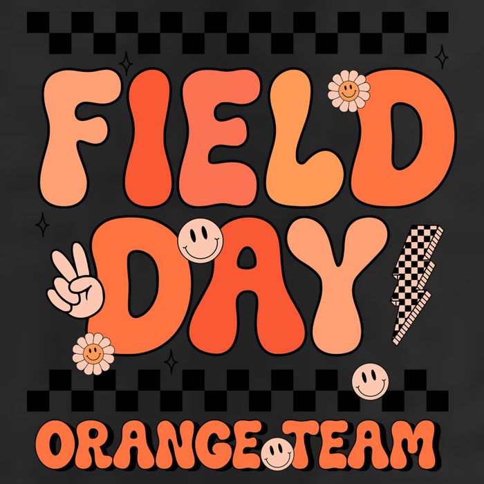 Field Day Orange Team Groovy Smile Face Checkered Students Garment-Dyed Fleece Hoodie