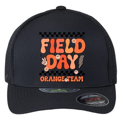 Field Day Orange Team Groovy Smile Face Checkered Students Flexfit Unipanel Trucker Cap