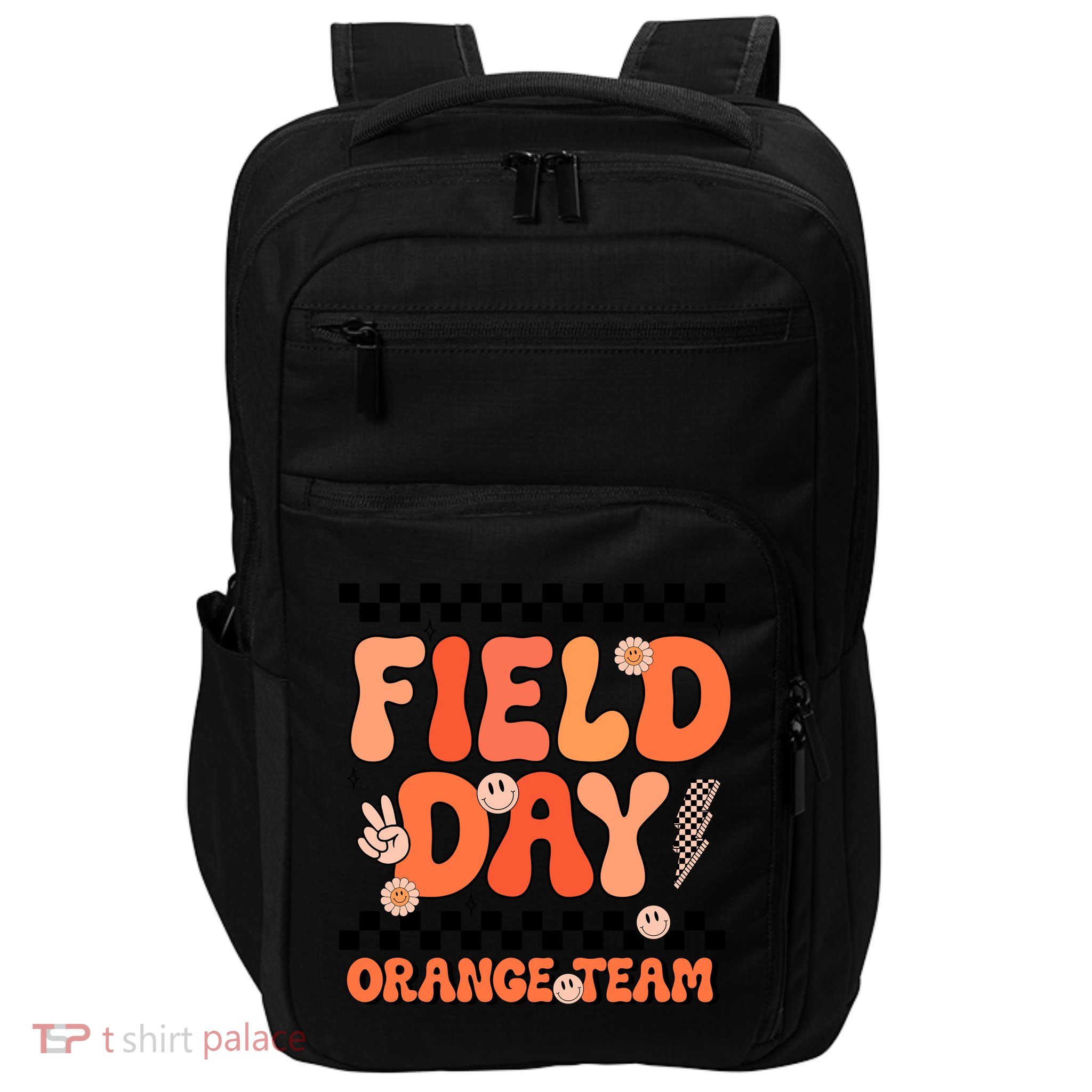 Field Day Orange Team Groovy Smile Face Checkered Students Impact Tech Backpack