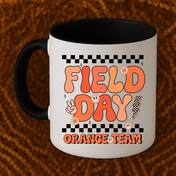Field Day Orange Team Groovy Smile Face Checkered Students Mug