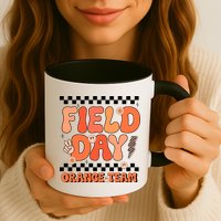 Field Day Orange Team Groovy Smile Face Checkered Students Mug