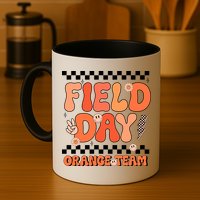 Field Day Orange Team Groovy Smile Face Checkered Students Mug