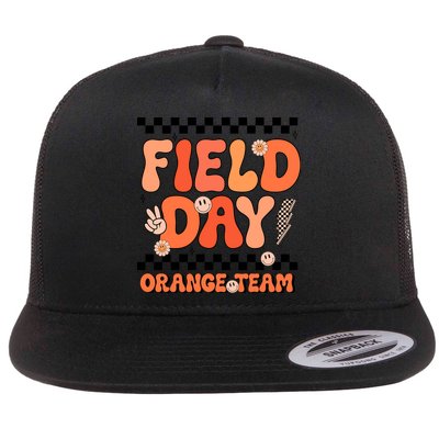 Field Day Orange Team Groovy Smile Face Checkered Students Flatbill Hat