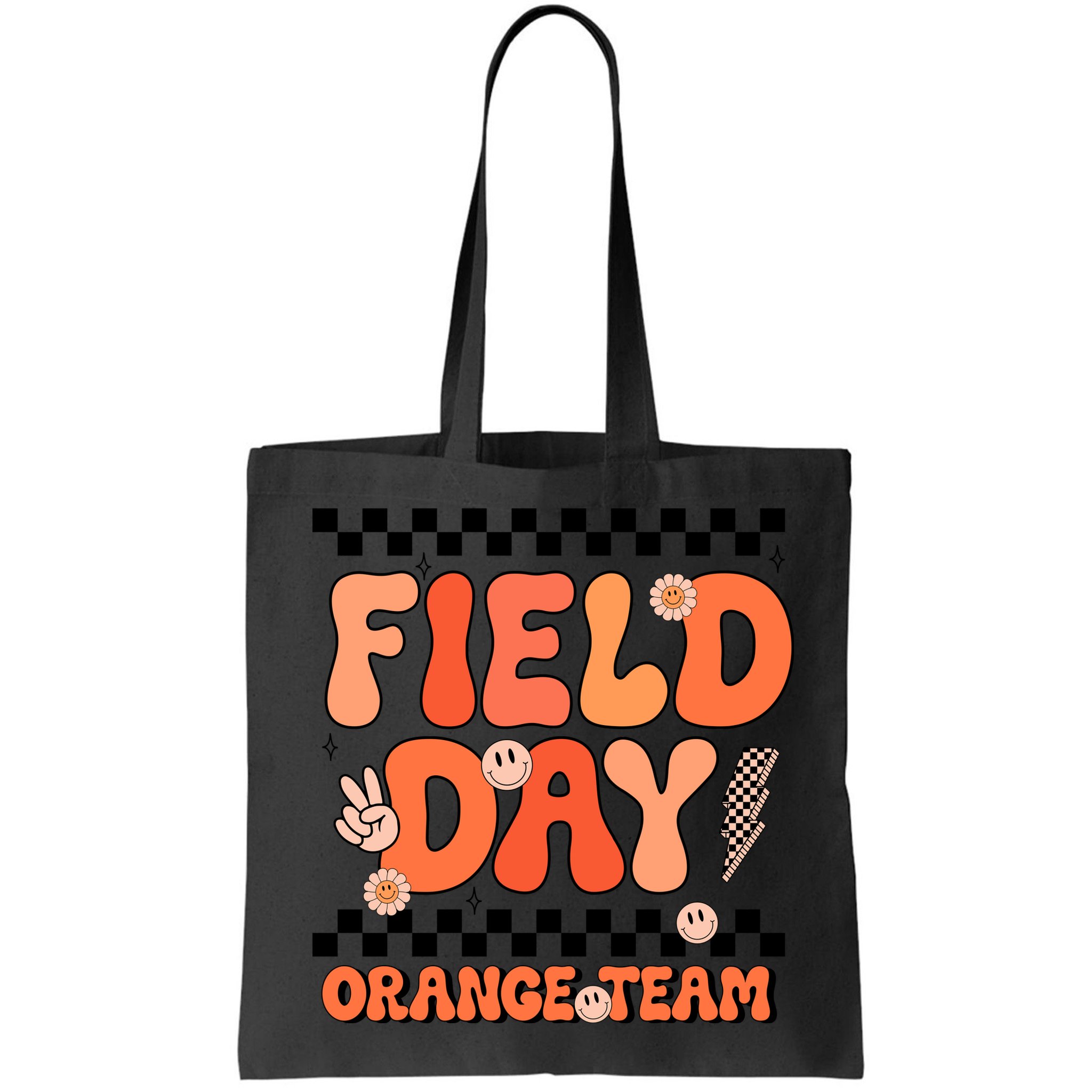 Field Day Orange Team Groovy Smile Face Checkered Students Bag