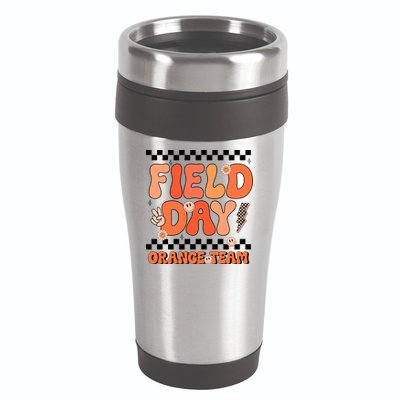Field Day Orange Team Groovy Smile Face Checkered Students 16oz Travel Tumbler