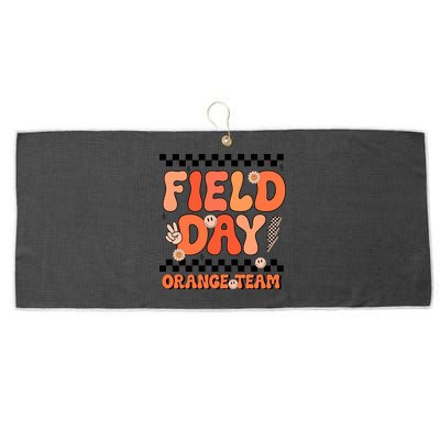 Field Day Orange Team Groovy Smile Face Checkered Students Large Microfiber Waffle Golf Towel