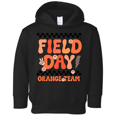 Field Day Orange Team Groovy Smile Face Checkered Students Toddler Hoodie