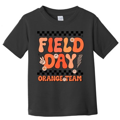 Field Day Orange Team Groovy Smile Face Checkered Students Toddler T-Shirt