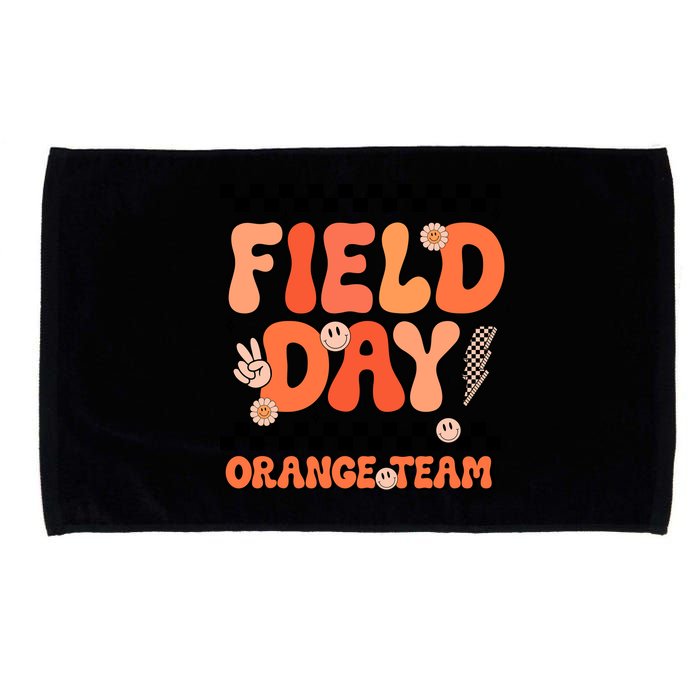Field Day Orange Team Groovy Smile Face Checkered Students Microfiber Hand Towel