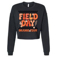Field Day Orange Team Groovy Smile Face Checkered Students Cropped Pullover Crew