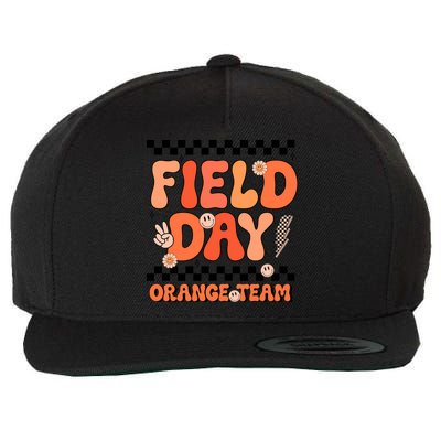 Field Day Orange Team Groovy Smile Face Checkered Students Wool Snapback Cap