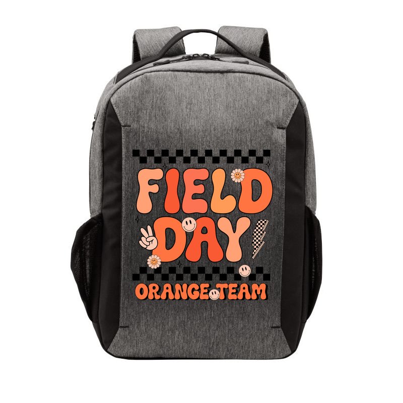 Field Day Orange Team Groovy Smile Face Checkered Students Vector Backpack