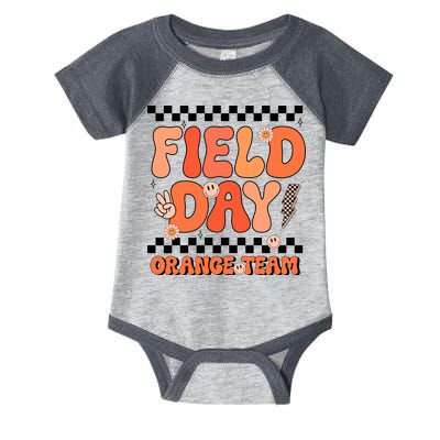 Field Day Orange Team Groovy Smile Face Checkered Students Infant Baby Jersey Bodysuit