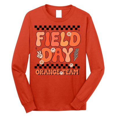 Field Day Orange Team Groovy Smile Face Checkered Students Long Sleeve Shirt