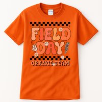 Field Day Orange Team Groovy Smile Face Checkered Students Tall T-Shirt