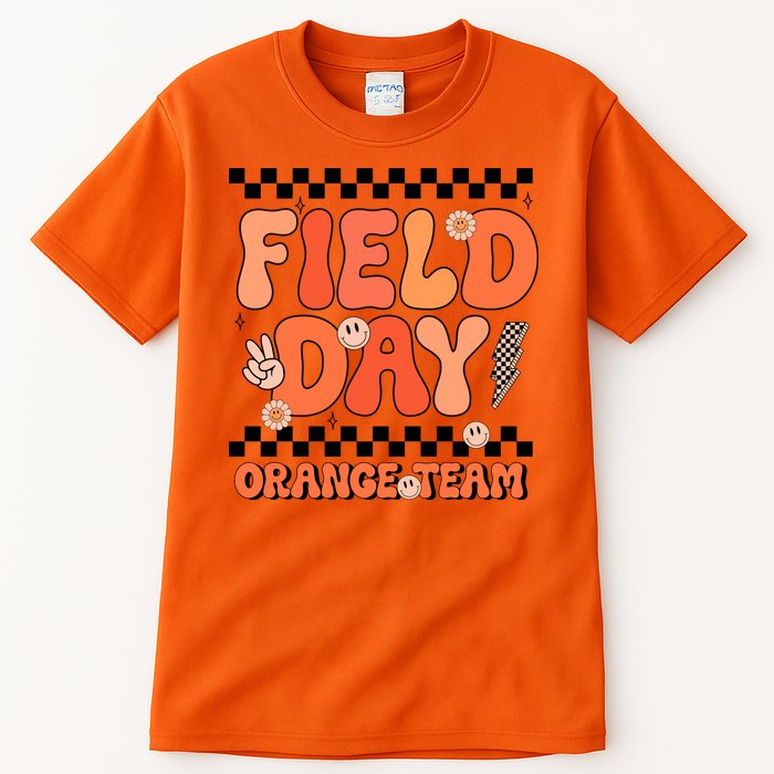 Field Day Orange Team Groovy Smile Face Checkered Students Tall T-Shirt