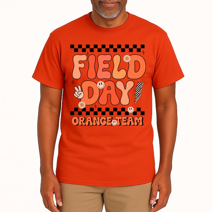 Field Day Orange Team Groovy Smile Face Checkered Students Tall T-Shirt
