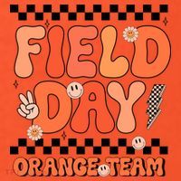 Field Day Orange Team Groovy Smile Face Checkered Students Button