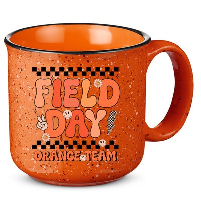Field Day Orange Team Groovy Smile Face Checkered Students 15oz Campfire Ceramic Mug