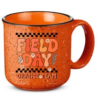 Field Day Orange Team Groovy Smile Face Checkered Students 15oz Campfire Ceramic Mug