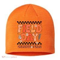 Field Day Orange Team Groovy Smile Face Checkered Students Sustainable Beanie