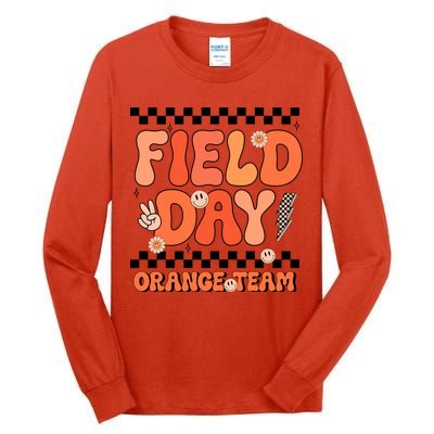 Field Day Orange Team Groovy Smile Face Checkered Students Tall Long Sleeve T-Shirt