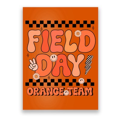 Field Day Orange Team Groovy Smile Face Checkered Students Poster
