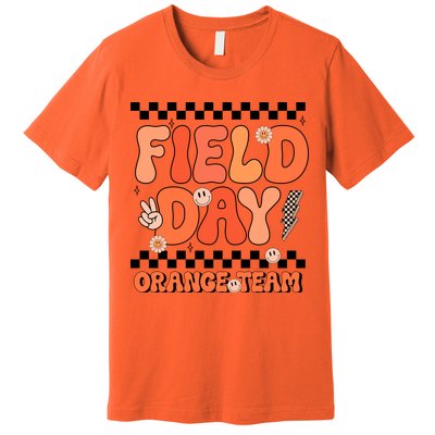 Field Day Orange Team Groovy Smile Face Checkered Students Premium T-Shirt