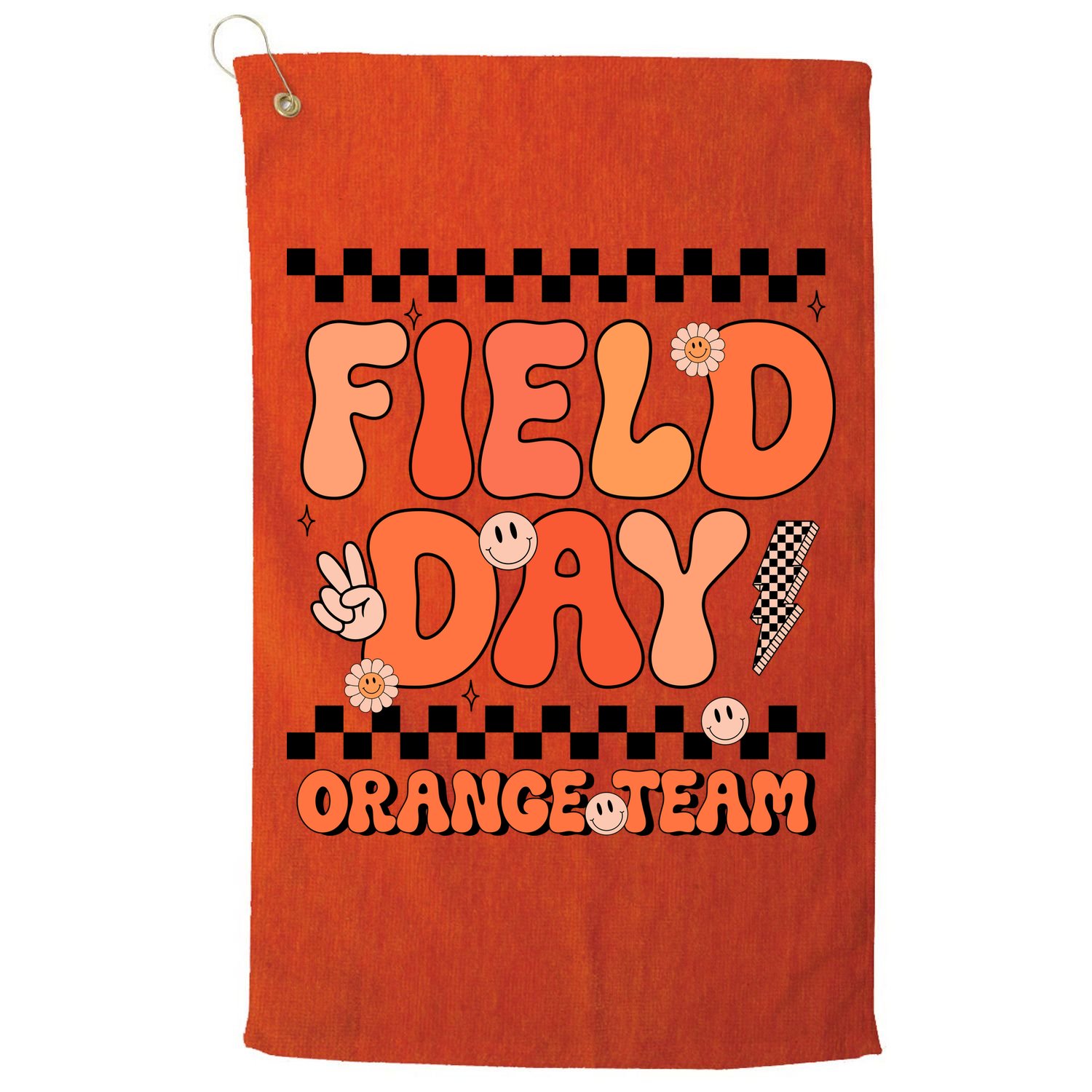 Field Day Orange Team Groovy Smile Face Checkered Students Golf Towel