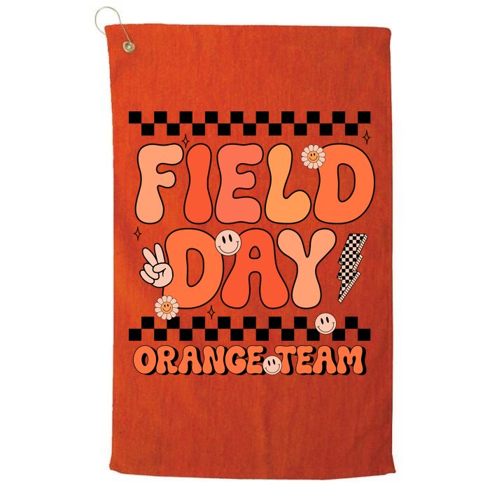 Field Day Orange Team Groovy Smile Face Checkered Students Golf Towel