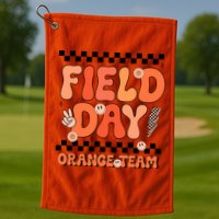 Field Day Orange Team Groovy Smile Face Checkered Students Golf Towel