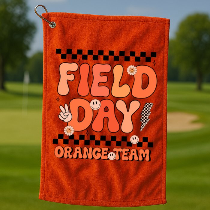 Field Day Orange Team Groovy Smile Face Checkered Students Golf Towel