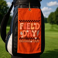 Field Day Orange Team Groovy Smile Face Checkered Students Golf Towel