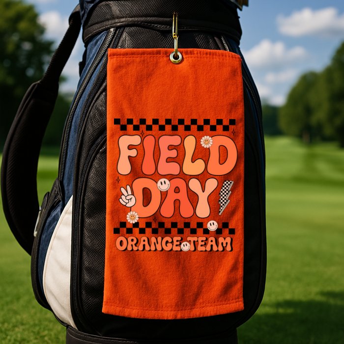 Field Day Orange Team Groovy Smile Face Checkered Students Golf Towel