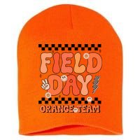 Field Day Orange Team Groovy Smile Face Checkered Students Short Acrylic Beanie
