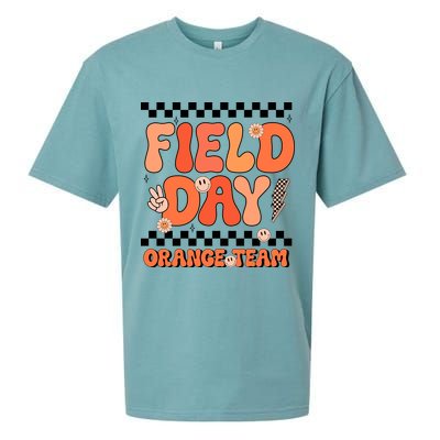 Field Day Orange Team Groovy Smile Face Checkered Students Sueded Cloud Jersey T-Shirt