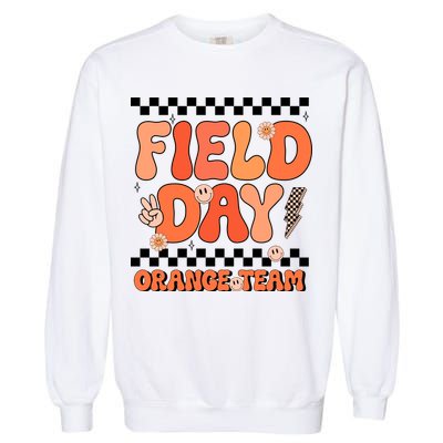 Field Day Orange Team Groovy Smile Face Checkered Students Garment-Dyed Sweatshirt