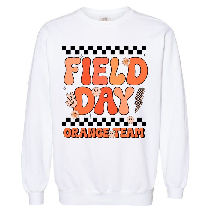 Field Day Orange Team Groovy Smile Face Checkered Students Garment-Dyed Sweatshirt