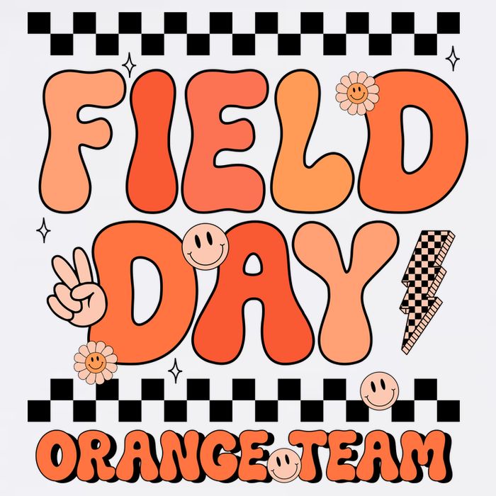 Field Day Orange Team Groovy Smile Face Checkered Students Garment-Dyed Sweatshirt