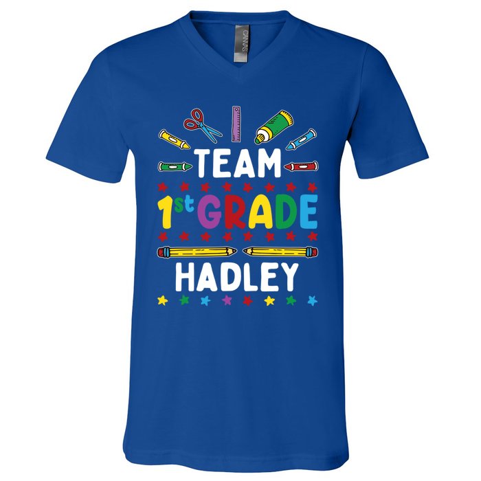 First Day Of School Team 1St Grade Hadley Name Group Gift V-Neck T-Shirt