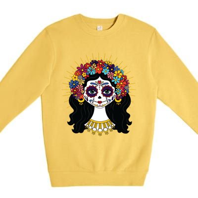 Funny Day Of The Dead Costume La Catrina Skull Flowers Premium Crewneck Sweatshirt