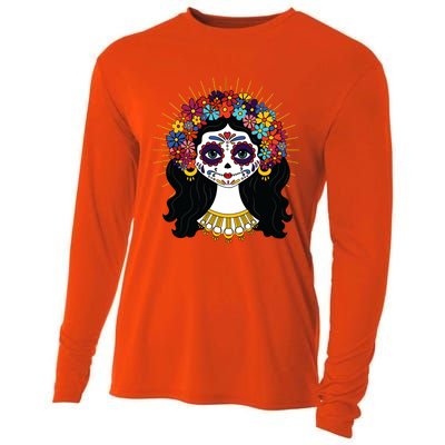 Funny Day Of The Dead Costume La Catrina Skull Flowers Cooling Performance Long Sleeve Crew