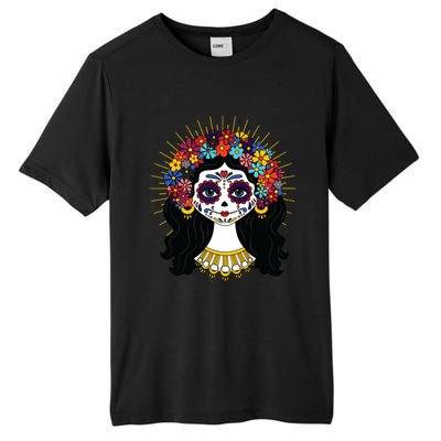 Funny Day Of The Dead Costume La Catrina Skull Flowers Tall Fusion ChromaSoft Performance T-Shirt